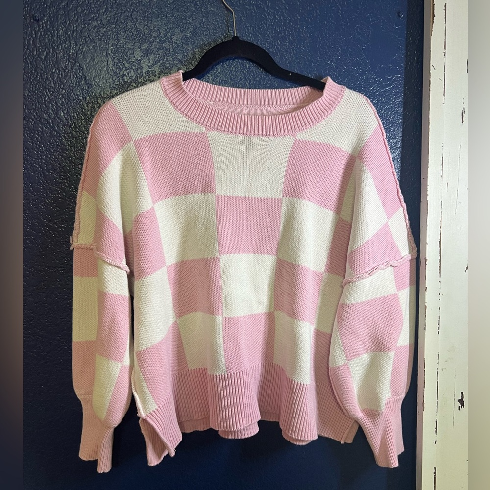 Pink checkered sweater